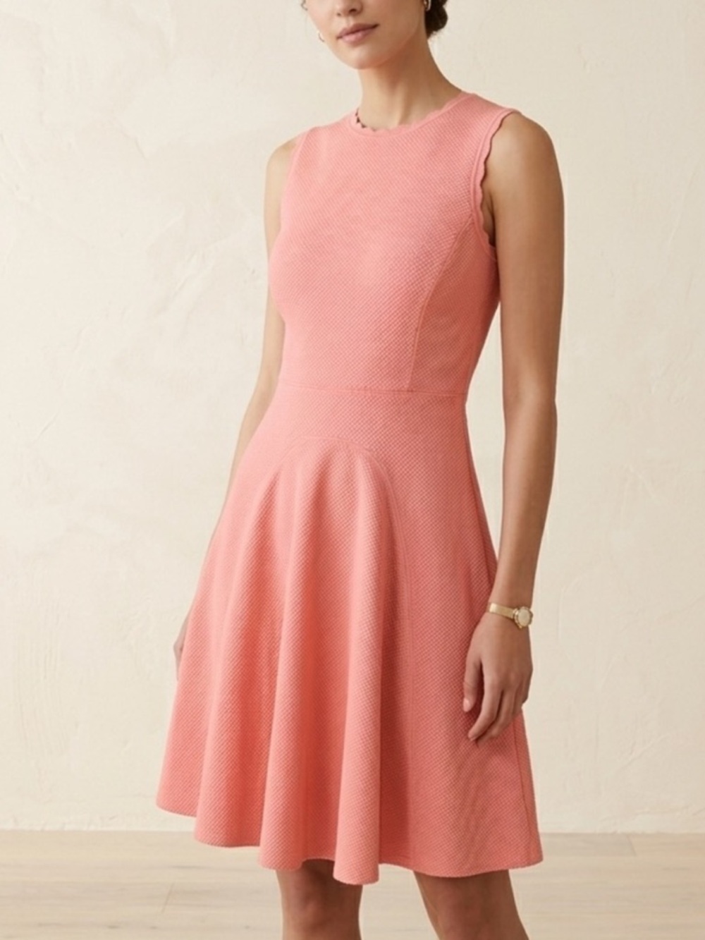REBECCA TAYLOR ! Sleeveless scalloped Textured Coral Dress! S